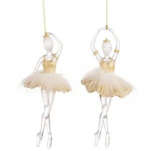 Gisela Graham London Gold and White Ballerina Christmas Ornaments  Lot of 2 NWT